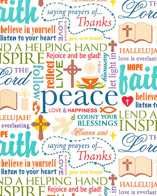 Words of Faith Peace Rejoice Love Fabric <font color="red">SALE
